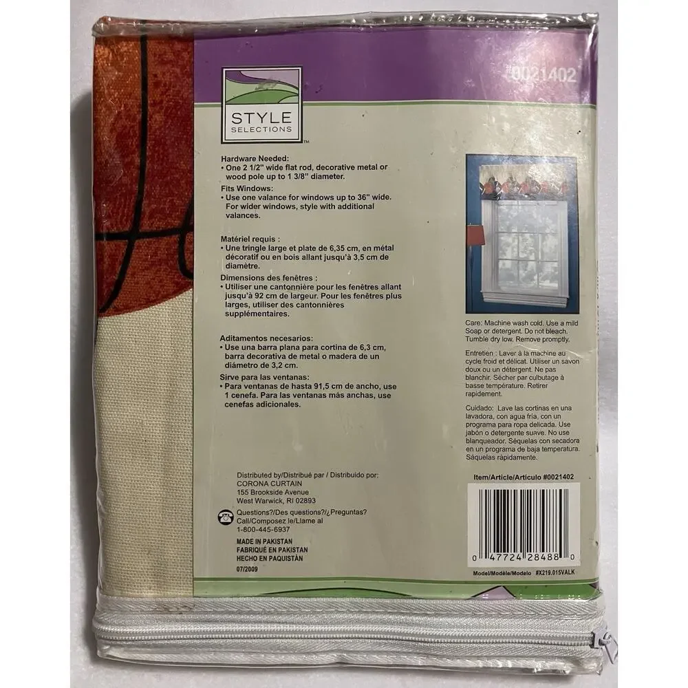 Style Selections Rod Pocket Sports Window Valance 0021402 Football Soccer 60X15